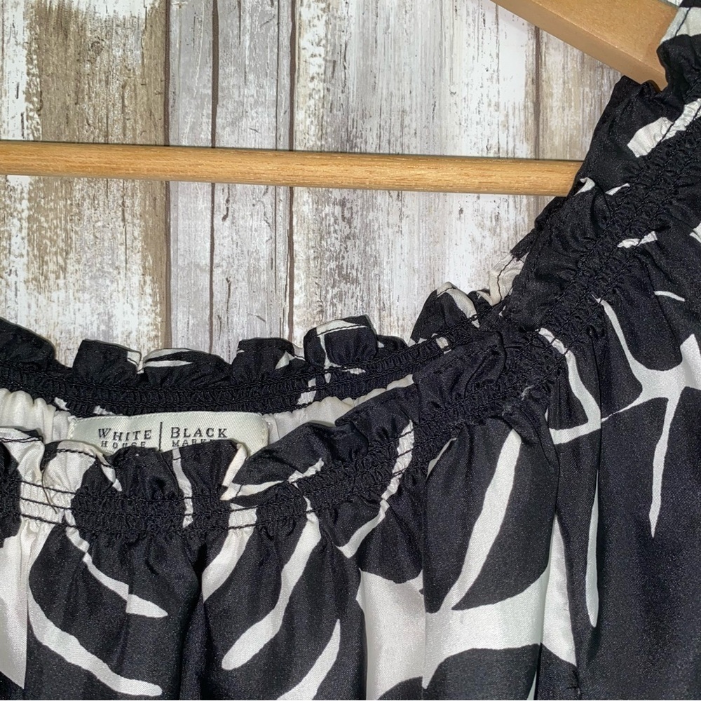 White House Black Market Silk Black Off The Shoulder Blouse - Picture 5 of 6
